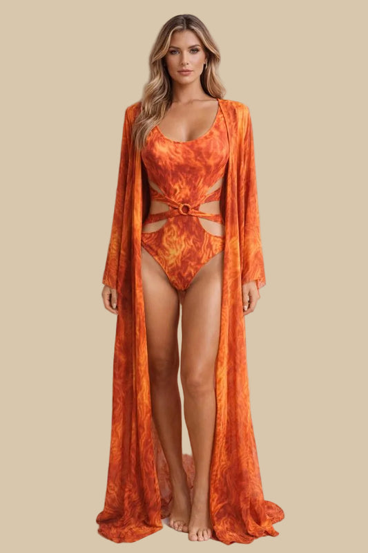 Isyra - Asymmetric Lace-Up Bodysuit & Kimono Set