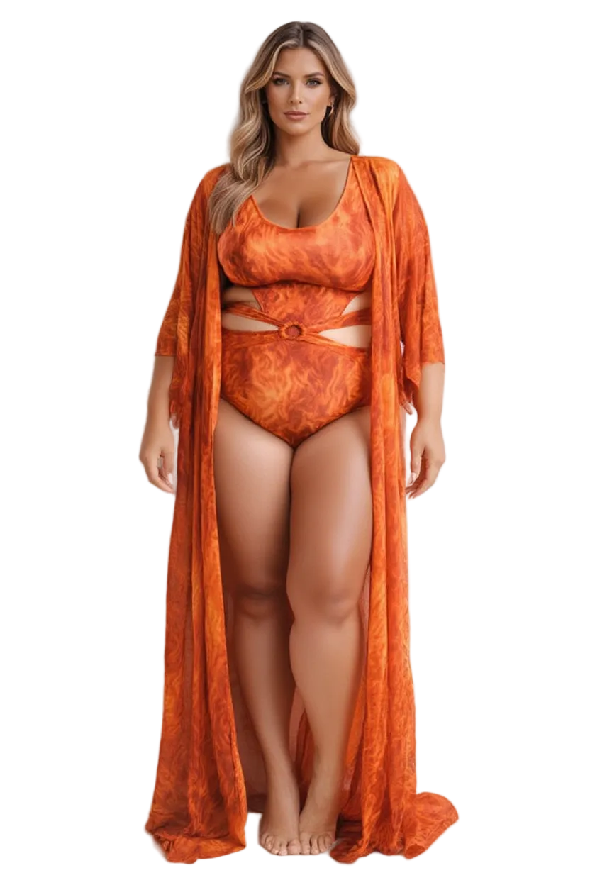 Isyra - Asymmetric Lace-Up Bodysuit & Kimono Set