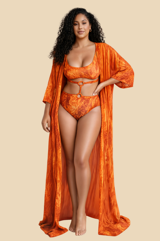 Isyra - Asymmetric Lace-Up Bodysuit & Kimono Set