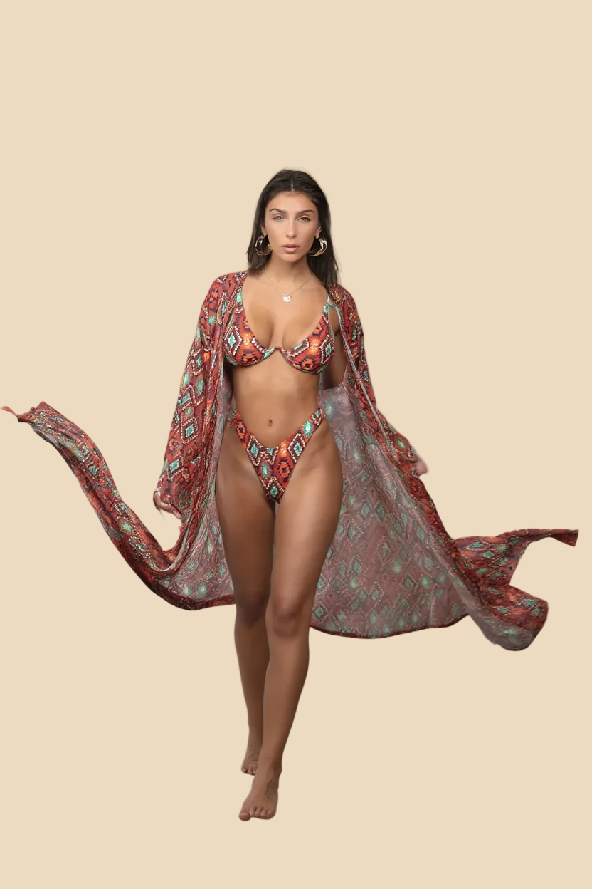 QUEEN ZIA – Ensemble 3 pièces avec kimono extra long