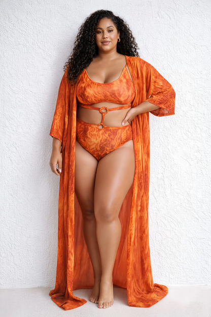 Isyra - Asymmetric Lace-Up Bodysuit & Kimono Set