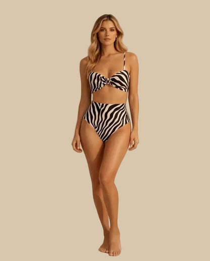 Zebria - High-Waist Zebra Print Swimsuit & Kimono Set
